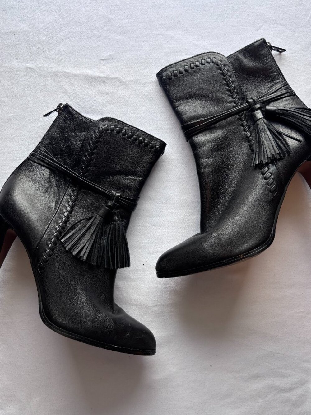 Coach Jessie Black Leather Tassel Ankle Booties Size 9